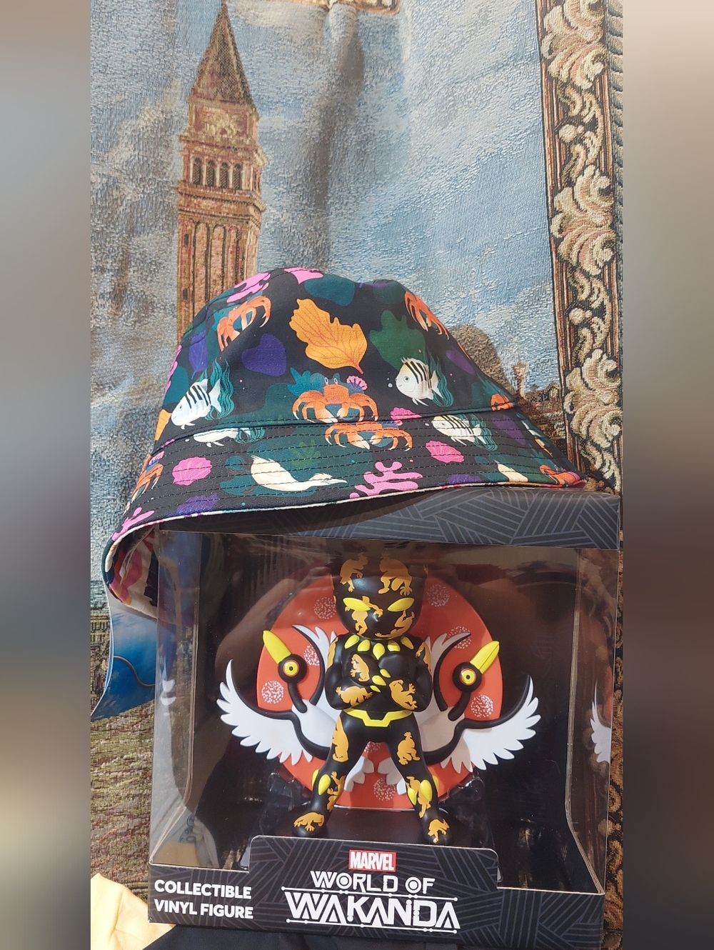 adidas Kids Bucket Hat in Black with Multicolor Sea Life Print